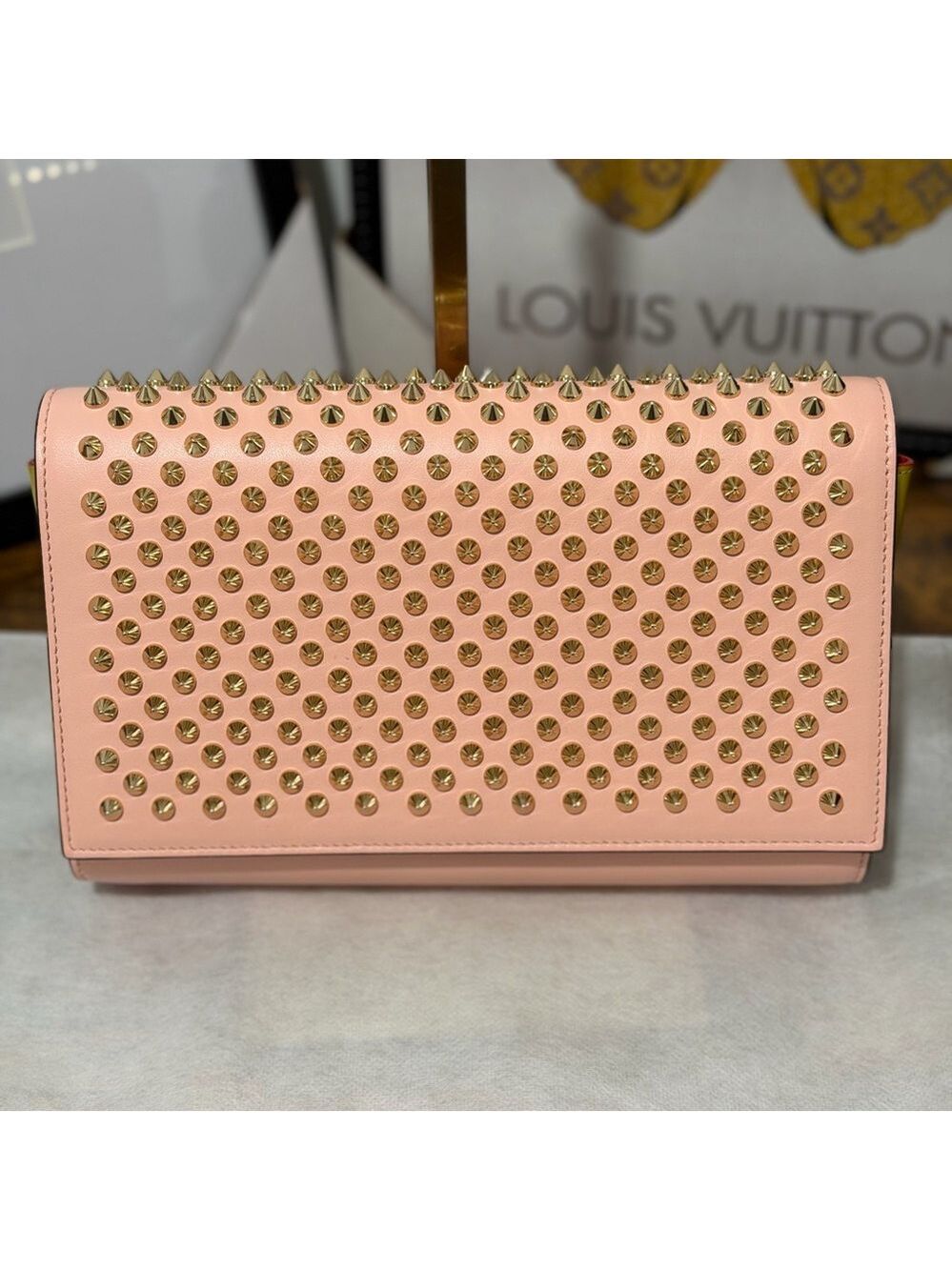 Christian Louboutin Pink Paloma Studded Clutch